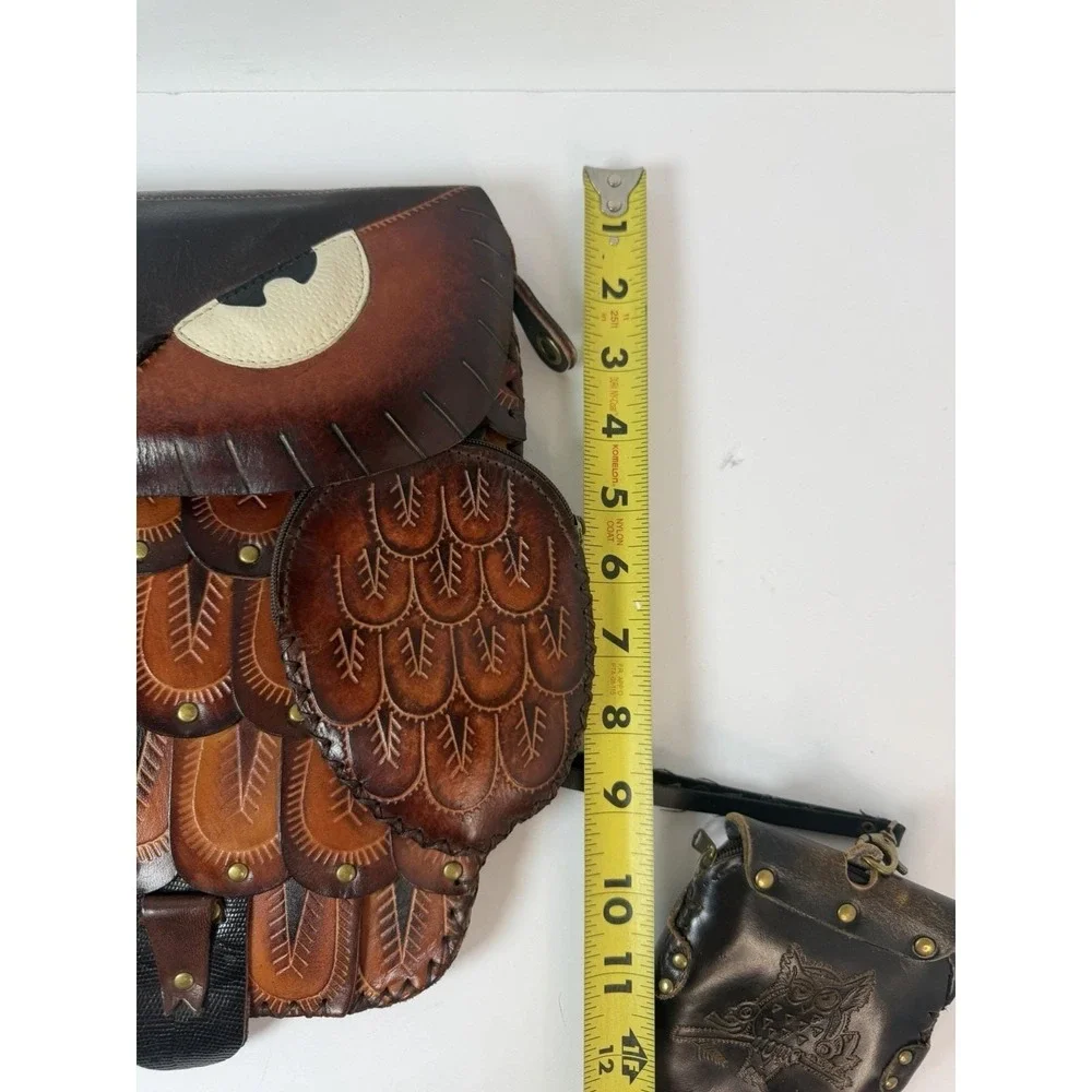 Handmade Hand Tooled Leather Owl Purse Crossbody And Wristlet Vintage‎
